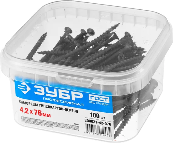 ЗУБР СГД, 76 х 4.2 мм, фосфатированное покрытие, 100 шт (0,49 кг.), саморез гипсокартон-дерево, Профессионал (300031-42-076)