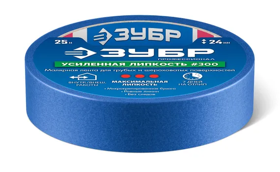 ЗУБР №100 24 мм х 25 м, для гладких и слегка шероховатых поверхностей, малярная лента, Профессионал (12141-24)