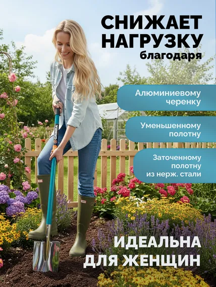 GRINDA WS-3 Лопата дамская штыковая прямоугольная, 200х170х1200мм, алюминиевый черенок, PROLine (421828)