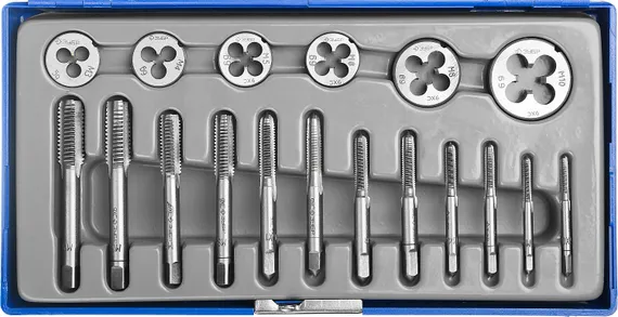 ЗУБР 18 предм., сталь 9ХС, набор метчиков и плашек в пластиковом боксе (28120-H18)