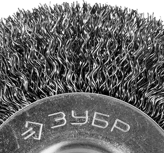 ЗУБР 125 х 12.7 мм, витая, стальная проволока 0.3 мм, дисковая щетка-крацовка для точильно-шлифовального станка, Профессионал (35185-125)