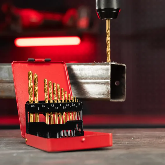 Набор нитридтитан. сверл по металлу, 1.5-6.5 мм (через 0.5 мм+3.2мм 4.8 мм) НSS 13 шт Matrix