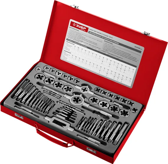 ЗУБР 65 предм., сталь 9ХС, набор метчиков и плашек (28118-H65)