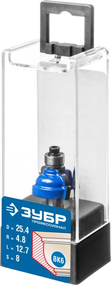 ЗУБР 25.4 x 13 мм, радиус 4.8 мм, фреза кромочная калевочная №7, Профессионал (28709-25.4)