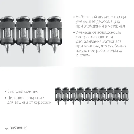 ЗУБР CN 15 х 2.7 мм, гвозди по бетону оцинкованные, 1000 шт (305388-15)