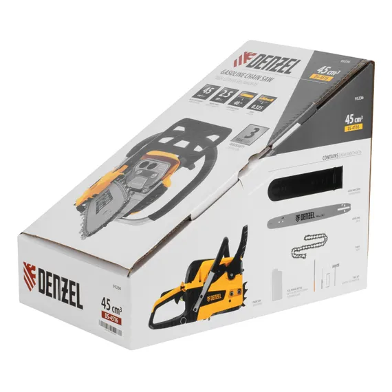 Пила цепная бензиновая DS-4516, шина 40 см, 45 см3, 2,5 л.с, шаг 0,325, паз 1,5 мм, 64 звена Denzel