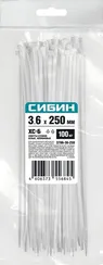 СИБИН ХС-Б, 3.6 x 250 мм, нейлон РА66, 100 шт, белые, хомуты-стяжки (3786-36-250)