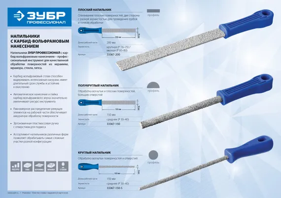 ЗУБР 150 мм, полукруглый напильник с карбидом вольфрама, Профессионал (33367-150)