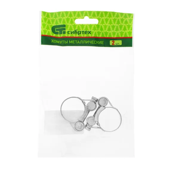 Хомуты металлические, силовые 26-28 мм, ширина 18 мм, шарнирный, W1, 2 шт Сибртех