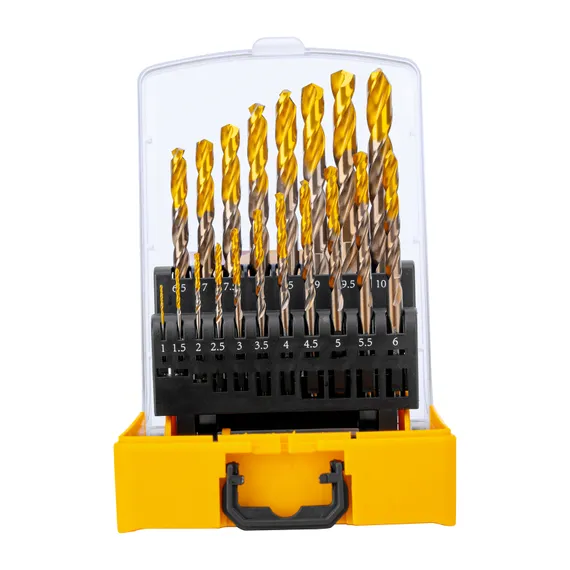 Набор сверл по металлу, 1-10 мм, Р6М5К8-TiN, Golden Tip, 19 шт Denzel