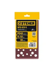 STEHER BPS-813-S 81х133 мм, Р240, шлифовальный лист на липучке, 46 отв., 5 шт. (35687-240)