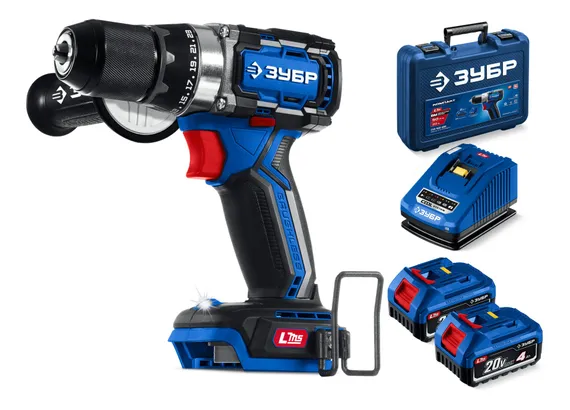 Бесщеточная дрель-шуруповерт, ЗУБР 20 В, 70 Н·м, 2 АКБ LMS (4 А·ч), кейс, ПРОФЕССИОНАЛ (DB-70-42)