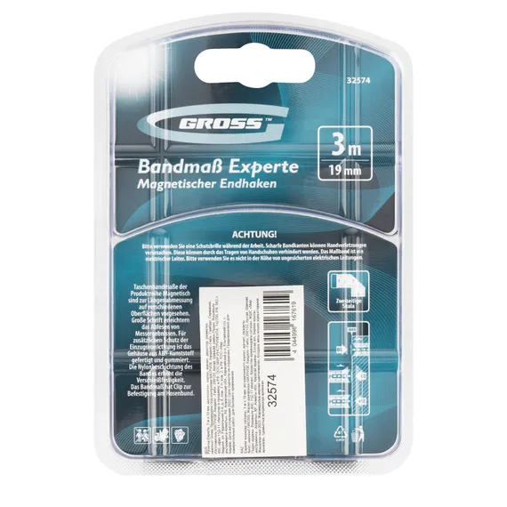 Рулетка Experte,3 м x 19 мм,двухкомпонентный корпус,магнит,двухсторонняя разметка,нейлон Gross