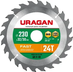 URAGAN Fast, 230 х 32/30 мм, 24Т, пильный диск по дереву (36800-230-32-24)