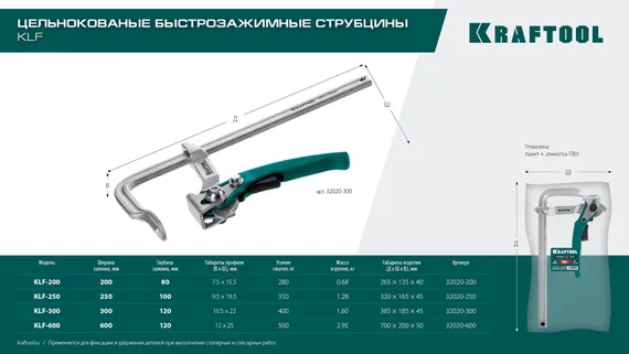 KRAFTOOL KLF-200, 200/80 мм, струбцина быстрозажимная (32020-200)