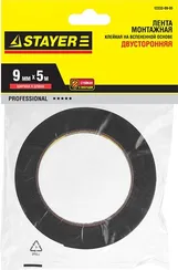 STAYER 9 мм, 5 м, черная, на вспененной основе, двухсторонняя клейкая лента, Professional (12233-09-05)