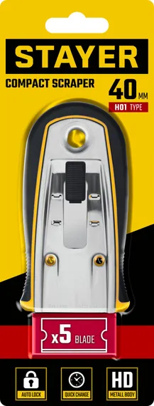 STAYER 40 мм, 5 доп. лезвий, скребок с выдвижным лезвием (08537)
