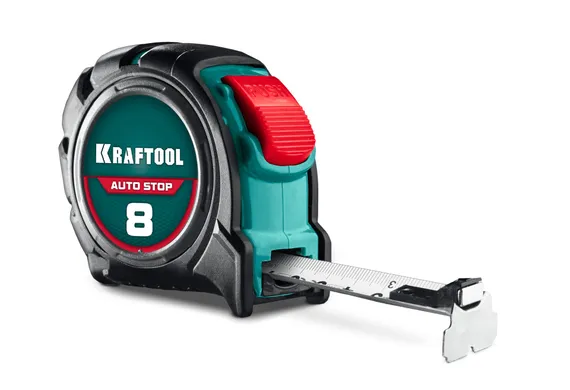 KRAFTOOL AutoStop 8м х 25мм, профессиональная рулетка с автостопом (3412-8-25)