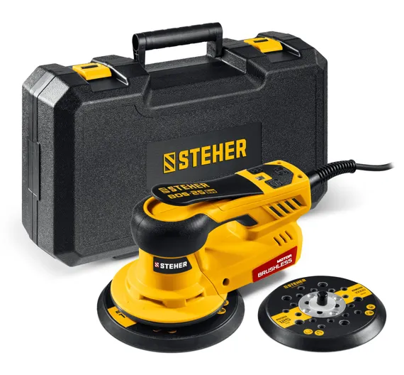 Орбитально-шлифовальная машина, STEHER BOS-25 Duo, d125 / d150 мм, 2.5 мм, 350 Вт, бесщеточная, кейс (BOS-25)