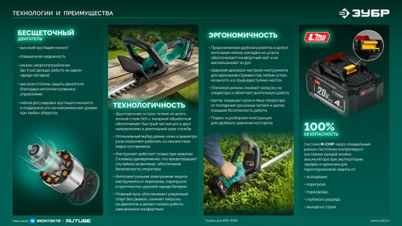 Кусторез аккумуляторный ЗУБР 20 В, 510 мм, 1 АКБ LMS (4 Ач), (КРА-2051-41)