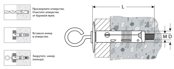 ЗУБР 9 х 46 мм, 50 шт, облегченный анкер с кольцом (4-302432-05-046)
