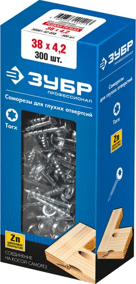 ЗУБР 38 х 4.2 мм, редкая резьба, ТХ20, цинк, 300 шт, саморез для глухих отверстий, Профессионал (30081-42-038)