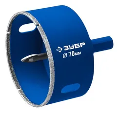 ЗУБР АГК d 70 мм (центр. сверло, трехгр. хвост, Р60), Алмазная коронка, Профессионал (29850-70)