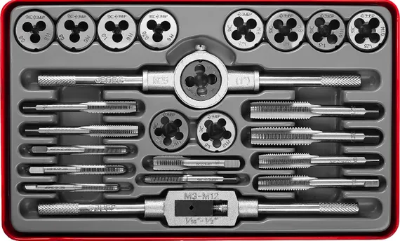 ЗУБР 24 предм., сталь 9ХС, набор метчиков и плашек (28116-H24)