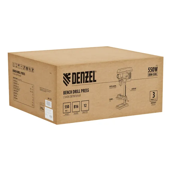 Станок сверлильный DDM-550L, 550 Вт, 16 мм, 12 ск., лазер, настольный Denzel
