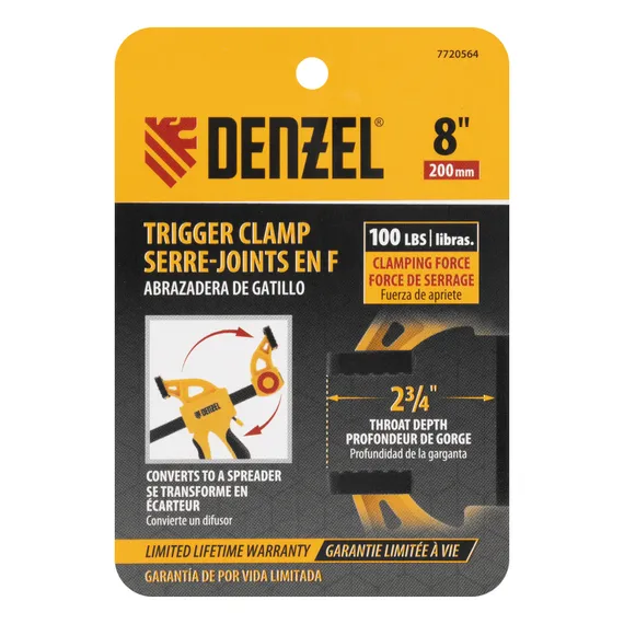 Струбцина F-образная,быстрозаж., 8"x 2 3/4", 200х70мм, пласт.корпус,фиксатор,двухк. рук-ка Denzel