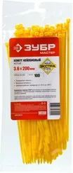 ЗУБР КС-Ж1, 3.6 x 200 мм, нейлон РА66, 100 шт, желтые, кабельные стяжки, Профессионал (309050-36-200)