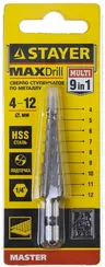 STAYER 4-12 мм, 9 ступеней, сталь HSS, ступенчатое сверло (29660-4-12-9)