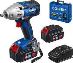 Бесщеточный гайковерт, ЗУБР Т7, 20 В, 500 Н·м, 2 АКБ (4 А·ч), кейс, Профессионал (GB-500-42)