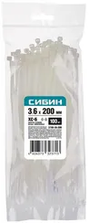 СИБИН ХС-Б, 3.6 x 200 мм, нейлон РА66, 100 шт, белые, хомуты-стяжки (3786-36-200)