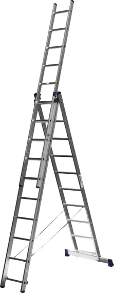 СИБИН 10 ступеней, со стабилизатором, алюминиевая, трехсекционная лестница (38833-10)