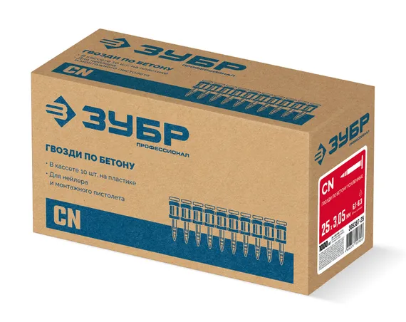ЗУБР CN усиленные 25 х 3.05 мм, гвозди по бетону оцинкованные, 1000 шт (305387-25)