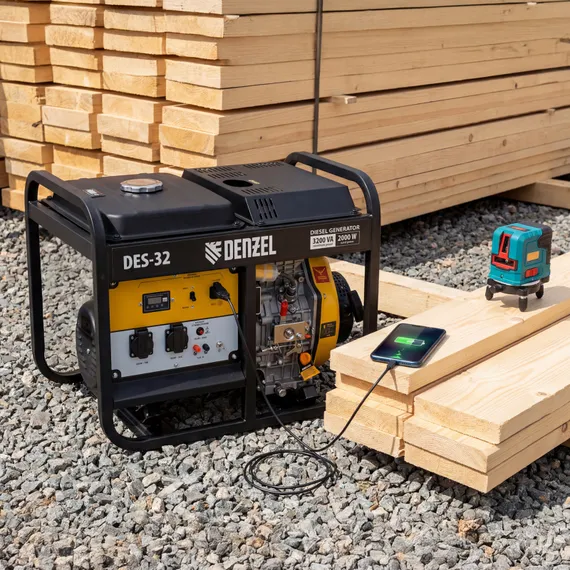 Генератор дизельный DES-32, 3,2 кВт, 230 В, 11 л, ручной стартер Denzel