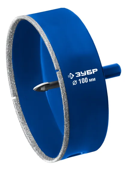 ЗУБР АГК d 100 мм (центр. сверло, трехгр. хвост, Р60), Алмазная коронка, Профессионал (29850-100)