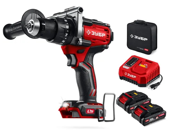 Бесщеточная ударная дрель-шуруповерт, ЗУБР 20 В, 165 Н·м, 2 АКБ LMS (2 А·ч), сумка (ДБУ-165-22)