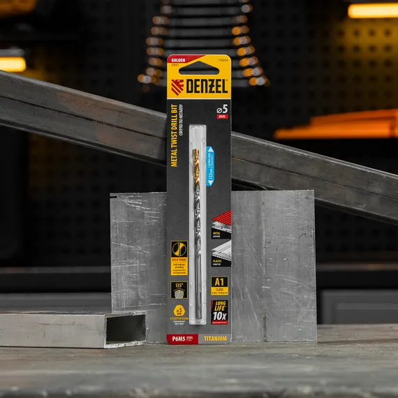 Сверло спиральное по металлу 5 х 132 мм, Р6М5, Golden Tip, удлиненное Denzel