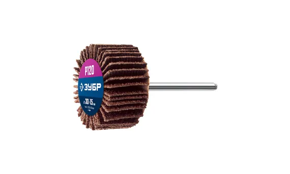 ЗУБР d 30 x 15 мм, P120, на шпильке d 3.2 мм, круг шлифовальный лепестковый, Профессионал (36600-120)