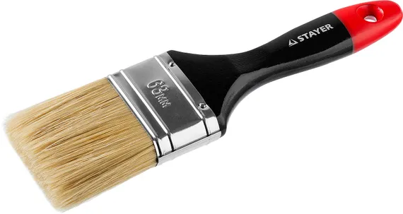 STAYER Universal, 63 мм, 2.5″, светлая, натуральная щетина, деревянная ручка, все виды ЛКМ, плоская кисть, Professional (0104-063)
