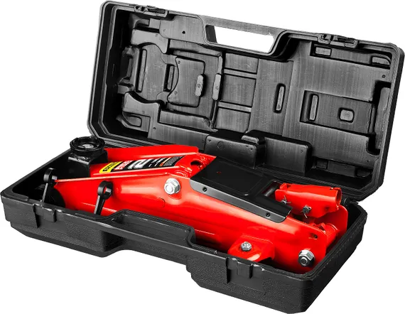 STAYER R-28 RED FORCE, в кейсе, 2 т, 130 - 350 мм, подкатной домкрат для легковых а/м, Professional (43153-2-K)