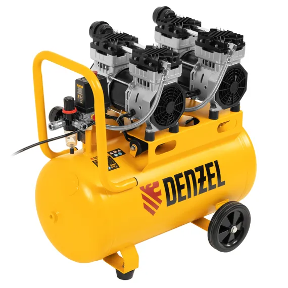 Компрессор безмасляный, малошумный DLS 1500/50, 1500 ВТ, 2x750, 50 л, 260 л/мин Denzel