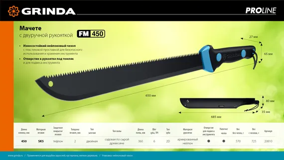 Мачете GRINDA PRO-Line FM 450, 450/650 мм