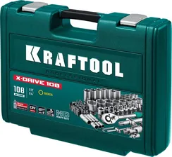 KRAFTOOL X-Drive 108, 108 предм., (1/2″+3/8″+1/4″), универсальный набор инструмента (27888-H108)