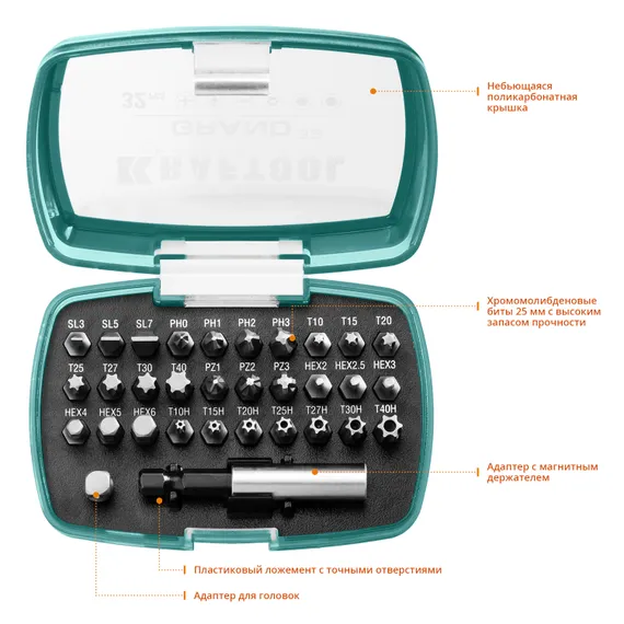 KRAFTOOL Grand-32, с магнитным адаптером 32 шт, набор бит (26083-H32)