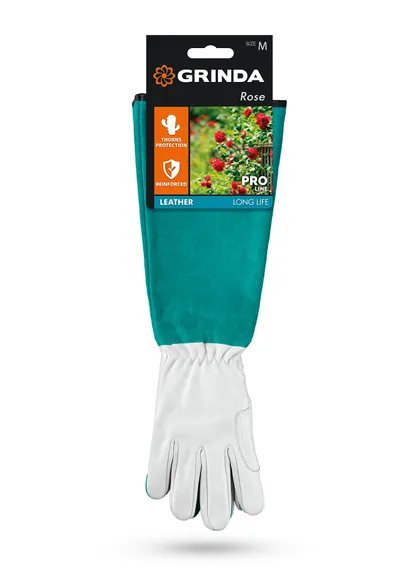 GRINDA ROSE, M (8), кожаные садовые перчатки для колючих кустарников с увеличенной крагой, усиленная ладонь и кончики пальцев, PRO Line (11304-M)