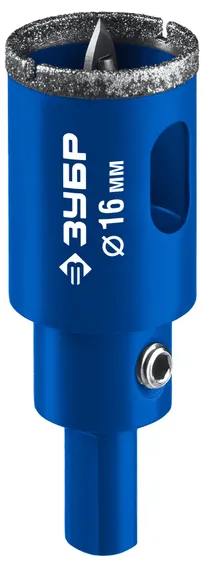 ЗУБР АГК d 16 мм (центр. сверло, трехгр. хвост, Р60), Алмазная коронка, Профессионал (29850-16)