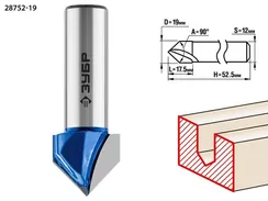 ЗУБР 19 x 17.5 мм, угол 90° мм, фреза пазовая галтельная V-образная, Профессионал (28752-19)